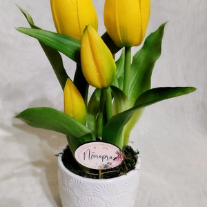 Élethű tulipán kerámia kaspóban - otthon & életmód - dekoráció - asztal és polc dekoráció - asztaldísz - Meska.hu