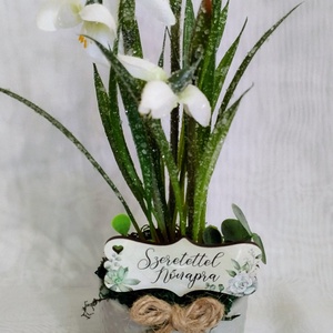 Élethű hóvirág szürke kaspóban - otthon & életmód - dekoráció - asztal és polc dekoráció - asztaldísz - Meska.hu