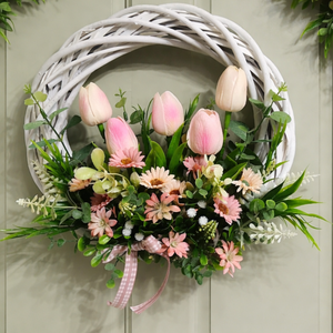 Tavaszi tulipános ajtódísz-finom pasztell hangulatban - Meska.hu