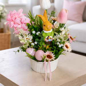 Tavaszi nyuszi lányos asztaldísz , Otthon & Életmód, Dekoráció, Húsvéti asztaldíszek, Mindenmás, Virágkötés, MESKA