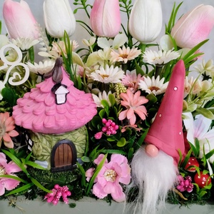 Tavaszi asztaldísz manóval és házikóval - otthon & életmód - dekoráció - asztal és polc dekoráció - asztaldísz - Meska.hu