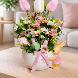 Nyuszi kaspós tavaszi asztaldísz tojásokkal - Meska.hu