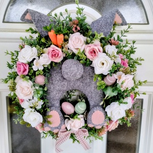 Nyuszi popós tavaszi ajtódísz (szürke) - Meska.hu