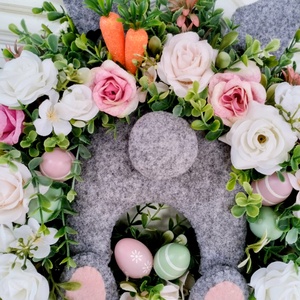 Nyuszi popós tavaszi ajtódísz (szürke) - otthon & életmód - dekoráció - ajtó- és ablak dekoráció - ajtódísz & kopogtató - Meska.hu