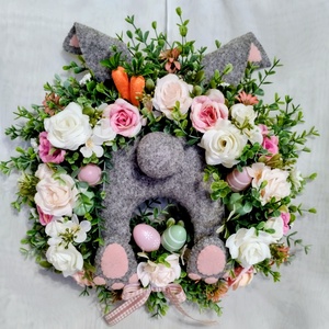 Nyuszi popós tavaszi ajtódísz (szürke) - otthon & életmód - dekoráció - ajtó- és ablak dekoráció - ajtódísz & kopogtató - Meska.hu