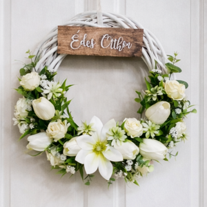 Fehér tulipános tavaszi ajtódísz , Otthon & Életmód, Dekoráció, Ajtó- és ablak dekoráció, Ajtódísz & Kopogtató, Mindenmás, Virágkötés, MESKA