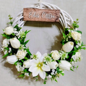 Fehér tulipános tavaszi ajtódísz  - otthon & életmód - dekoráció - ajtó- és ablak dekoráció - ajtódísz & kopogtató - Meska.hu