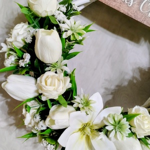 Fehér tulipános tavaszi ajtódísz  - otthon & életmód - dekoráció - ajtó- és ablak dekoráció - ajtódísz & kopogtató - Meska.hu