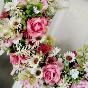 Rózsaszín virágos ajtódísz - otthon & életmód - dekoráció - ajtó- és ablak dekoráció - ajtódísz & kopogtató - Meska.hu