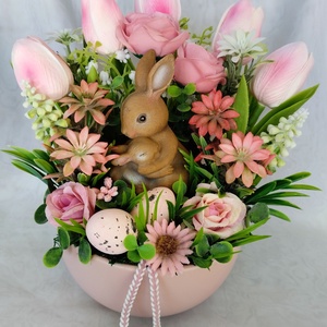 Nyuszik kertje- tavaszi asztaldísz  - ünnepi díszek, dekorációk - húsvéti díszek és dekorációk - húsvéti asztaldíszek - Meska.hu