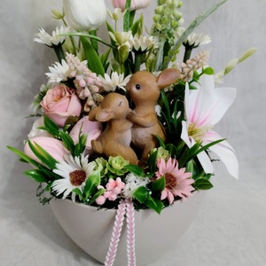 Táncoló nyuszik tavaszi asztaldísz  - ünnepi díszek, dekorációk - húsvéti díszek és dekorációk - húsvéti asztaldíszek - Meska.hu