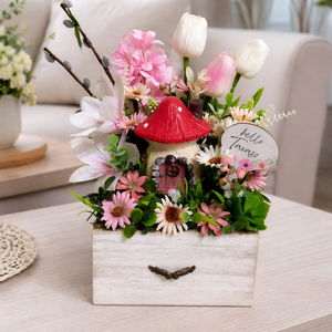 Gombaházikós tavaszi asztaldísz , Otthon & Életmód, Dekoráció, Asztal és polc dekoráció, Asztaldísz, Mindenmás, Virágkötés, MESKA