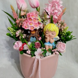 Álmodozó tündérkés tavaszi asztaldísz  - otthon & életmód - dekoráció - asztal és polc dekoráció - asztaldísz - Meska.hu