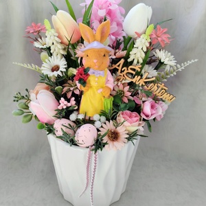 Nyuszi kisasszony tavaszi sétája asztaldísz - ünnepi díszek, dekorációk - húsvéti díszek és dekorációk - húsvéti asztaldíszek - Meska.hu