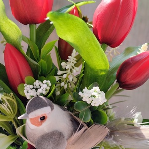 Piros pöttyös bögrés tavaszi dísz - otthon & életmód - dekoráció - asztal és polc dekoráció - asztaldísz - Meska.hu