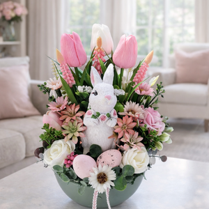 Fehér nyuszis tavaszi asztaldísz  - Meska.hu