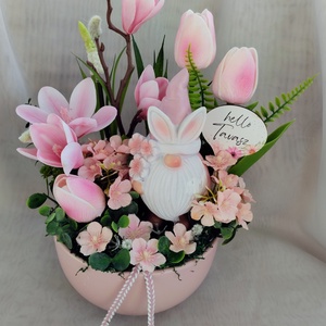 Nyuszi manós tavaszi asztaldísz  - ünnepi díszek, dekorációk - húsvéti díszek és dekorációk - húsvéti asztaldíszek - Meska.hu