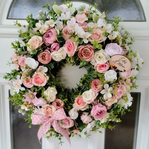 Pasztell virágos ajtódísz , Otthon & Életmód, Dekoráció, Ajtó- és ablak dekoráció, Ajtódísz & Kopogtató, Mindenmás, Virágkötés, MESKA