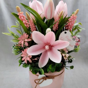 Rózsaszín virágos rózsaszín kaspós asztaldísz  - otthon & életmód - dekoráció - asztal és polc dekoráció - asztaldísz - Meska.hu