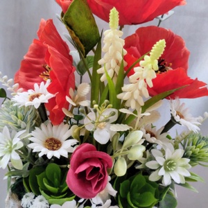 Pipacsos asztaldísz fakéreg kaspóban - otthon & életmód - dekoráció - asztal és polc dekoráció - asztaldísz - Meska.hu