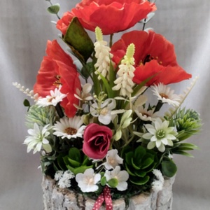 Pipacsos asztaldísz fakéreg kaspóban - otthon & életmód - dekoráció - asztal és polc dekoráció - asztaldísz - Meska.hu