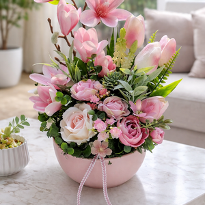 Rózsaszín magnóliás asztaldísz  - Meska.hu