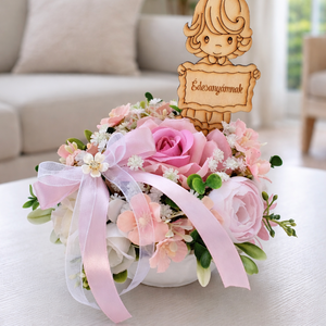 Pasztell virágos asztaldísz  - Meska.hu