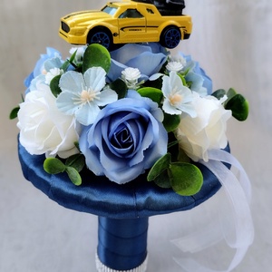 Kis autós ovis ballagási csokor  - otthon & életmód - virágdekoráció - virágok - virágcsokor - Meska.hu