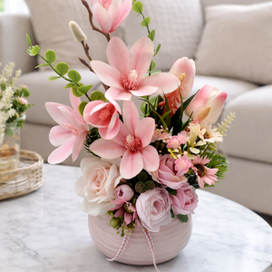 Rózsaszín magnóliás asztaldísz  - Meska.hu