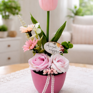 Rózsaszín virágos kis asztaldísz - Meska.hu