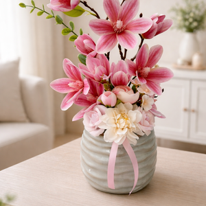 Pink magnóliás asztaldísz  - Meska.hu