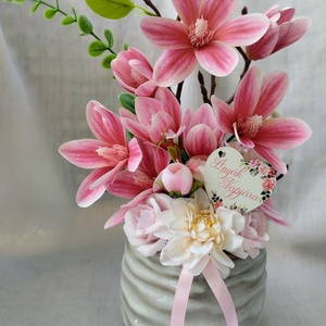 Pink magnóliás asztaldísz  - otthon & életmód - dekoráció - asztal és polc dekoráció - asztaldísz - Meska.hu