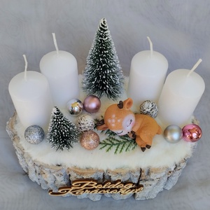 Alvó őzikés adventi asztaldísz fakéreg kaspóban - karácsony - adventi díszek - adventi asztaldísz - Meska.hu