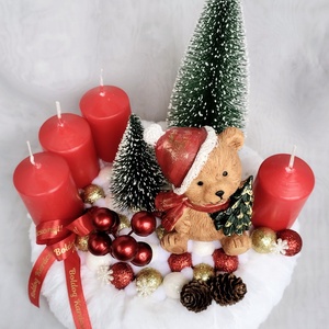 Mackó karácsonya adventi koszorú  - karácsony - adventi díszek - adventi koszorú - Meska.hu