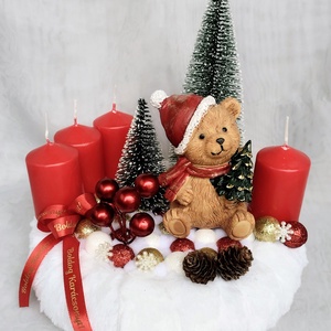 Mackó karácsonya adventi koszorú  - karácsony - adventi díszek - adventi koszorú - Meska.hu