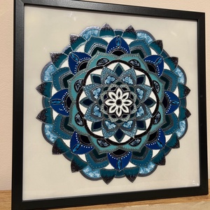 Kék színárnyalatok mandala. 40x40-es képkeretben, akasztóval., Otthon & Életmód, Dekoráció, Spiritualitás, Mandala, Üvegművészet, Festészet, MESKA
