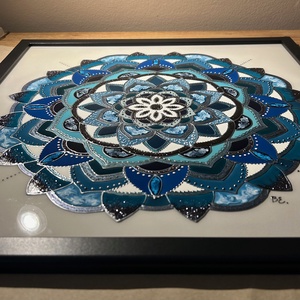 Kék színárnyalatok mandala. 40x40-es képkeretben, akasztóval. - otthon & életmód - dekoráció - spiritualitás - mandala - Meska.hu