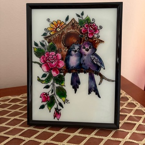 Üvegfestett keretes kép - művészet - festmény - üvegfestmény - Meska.hu