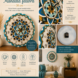 Türkiz-arany mandala falióra � kézzel festett, 30 cm - otthon & életmód - dekoráció - fali és függő dekoráció - falióra & óra - Meska.hu