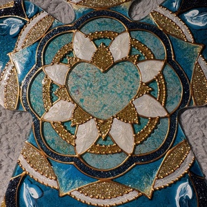 Türkiz ragyogás üvegfestett angyalka mandala mintával - otthon & életmód - dekoráció - spiritualitás - mandala - Meska.hu