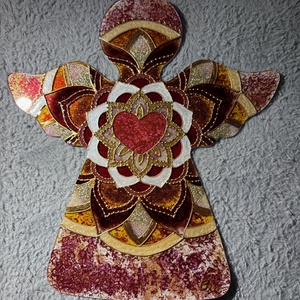 Bordó-arany szívangyal üvegfestett mandala angyalka - otthon & életmód - dekoráció - spiritualitás - mandala - Meska.hu