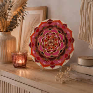 Narancs-rózsaszín csoda mandala 30 cm üvegfestett mandala - Meska.hu