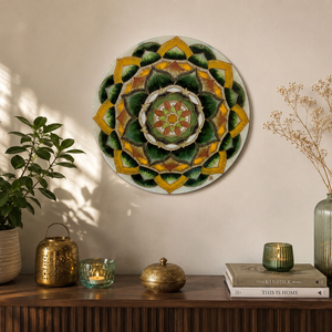 Aranyló Erdő Harmóniája � kézzel készült üvegfestett mandala (30 cm) - Meska.hu