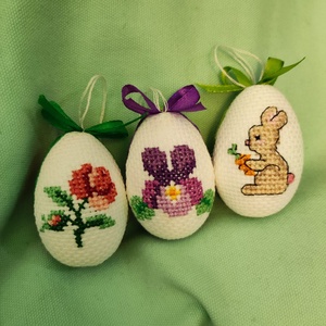 Keresztszemes húsvéti tojás, Művészet, Textilkép, Keresztszemes, Varrás, Meska