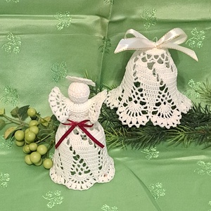 Horgolt karácsonyi szett angyal és harang  - Meska.hu