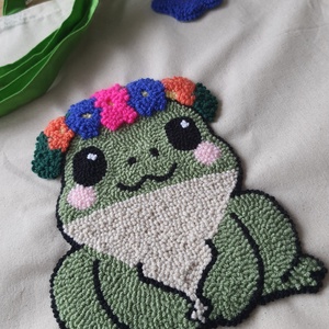 Béka mint�s V�szont�ska - Punch needle technik�val kézzel hímezve - táska & tok - bevásárlás & shopper táska - shopper, textiltáska, szatyor - Meska.hu