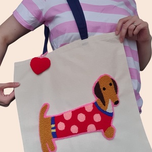 Tacskó mint�s V�szont�ska - Punch needle technik�val kézzel hímzett - táska & tok - bevásárlás & shopper táska - shopper, textiltáska, szatyor - Meska.hu