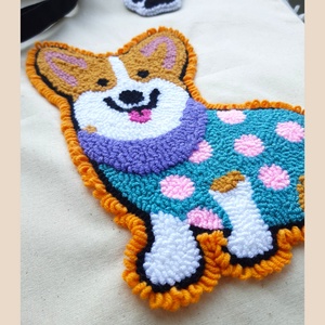 Corgi mint�s V�szont�ska - Punch needle technik�val kézi hímzéssel - táska & tok - bevásárlás & shopper táska - shopper, textiltáska, szatyor - Meska.hu