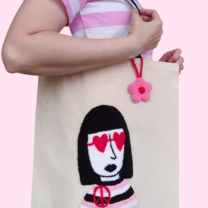 Női arc � mint�s V�szont�ska - Punch needle technik�val kézzel hímzett - táska & tok - bevásárlás & shopper táska - shopper, textiltáska, szatyor - Meska.hu