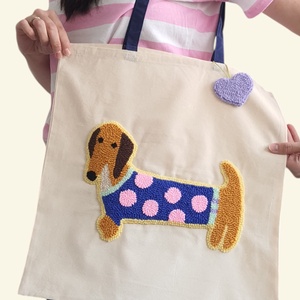 Tacskó mint�s V�szont�ska - Punch needle technik�val kézzel hímezve - táska & tok - bevásárlás & shopper táska - shopper, textiltáska, szatyor - Meska.hu